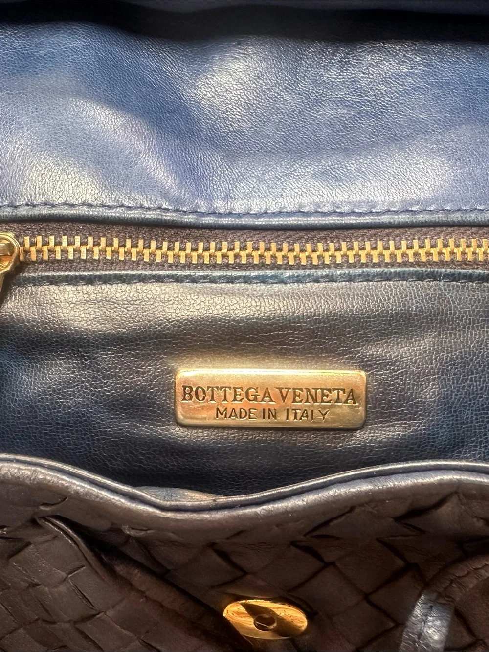 Bottega Veneta Navy Intrecciato Woven Leather Crossbody with Tassel - Picture 6 of 9